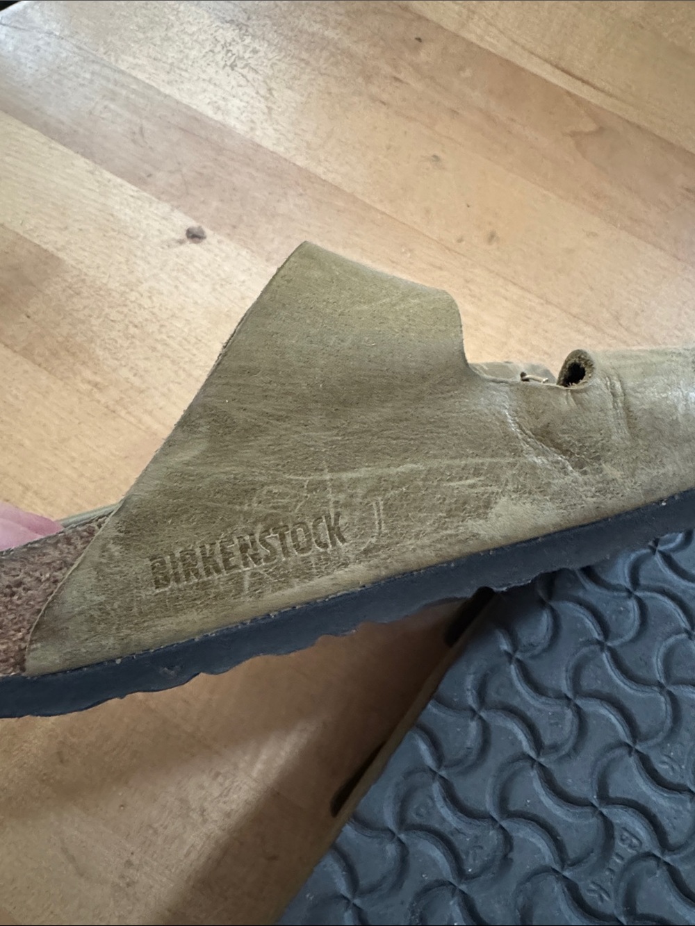 Birkenstock Two-Strap Sandals in Olive with Gold Buckles - Picture 3 of 6